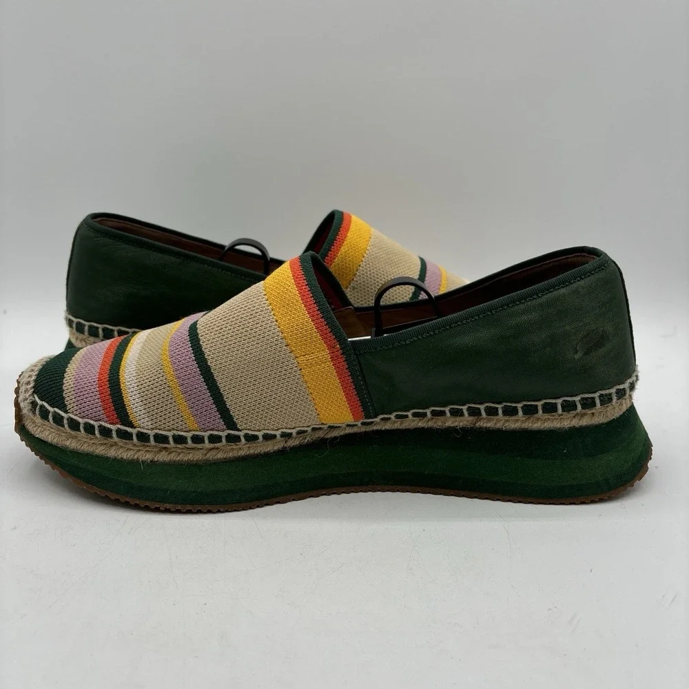 Tory Burch Daisy Espadrille Slip On Sneakers Women's 10 M Knit Striped Green